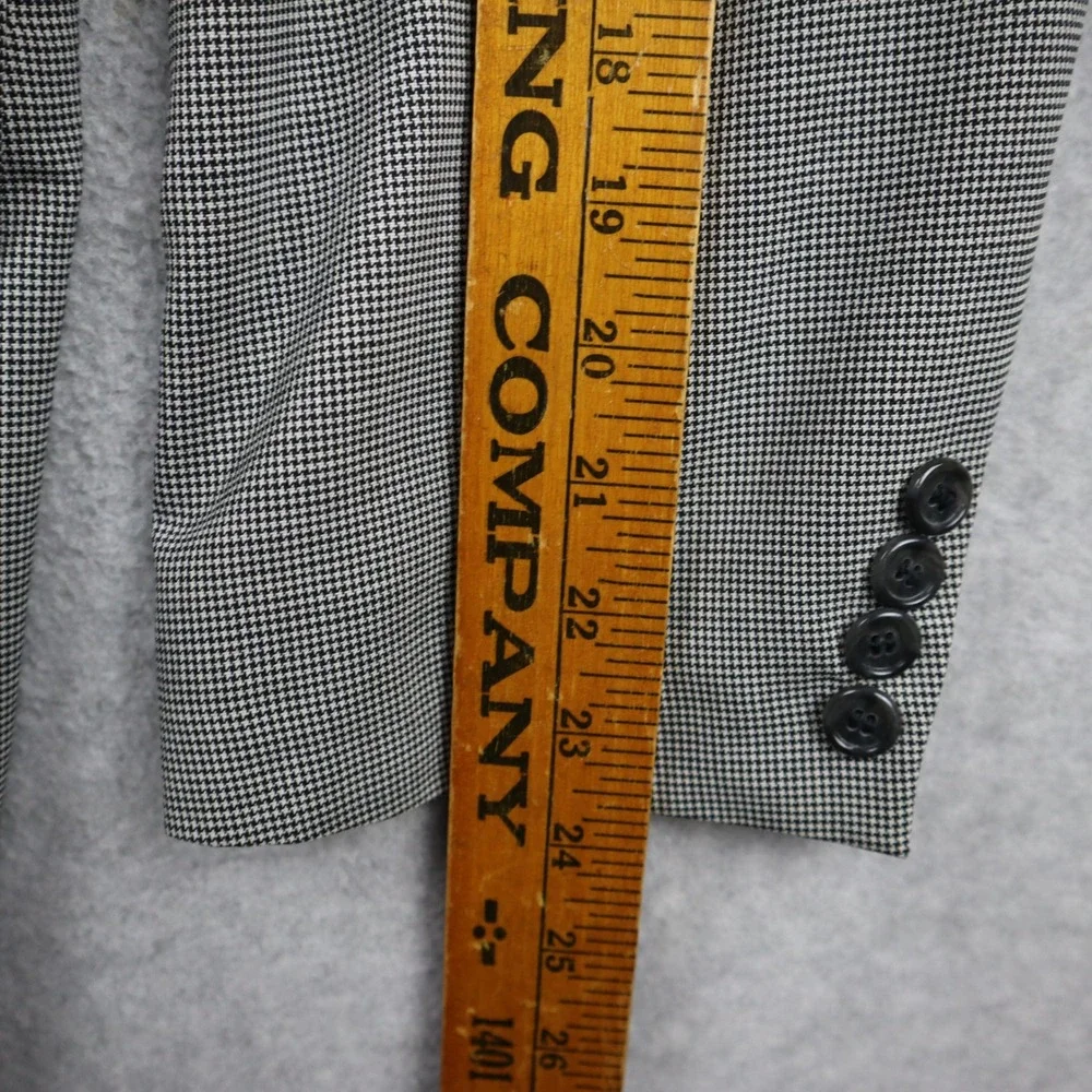 Haggar Black Label Blazer Mens 42 R Grey Houndstooth Worsted Wool Blend 2-Button